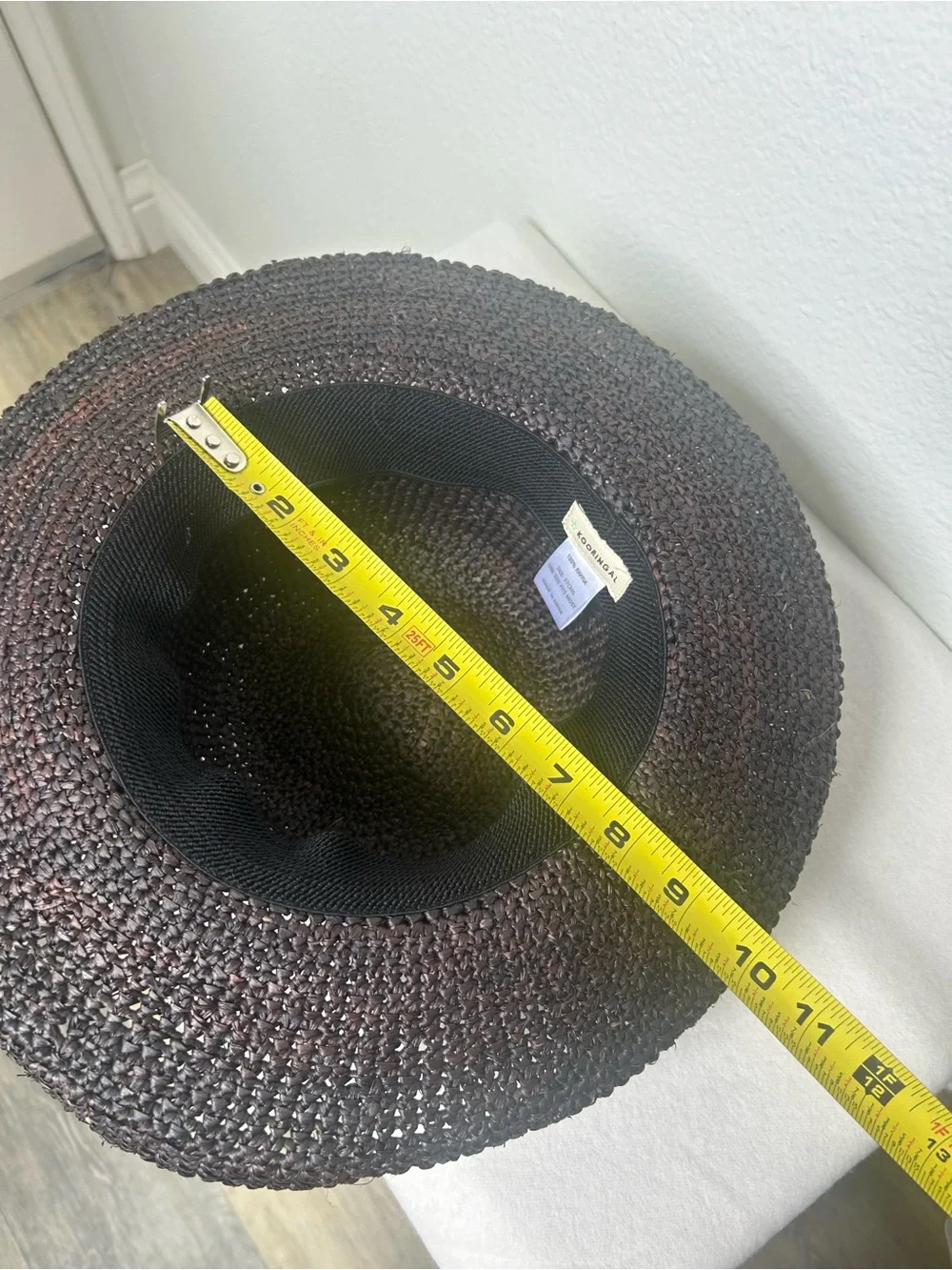 Kooringal 100% Raffia Black Wide Brim Sun Hat Boho Beach Resort 57cm